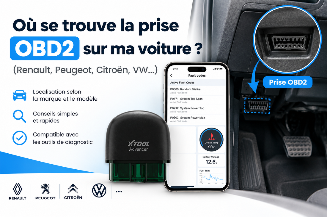 Où se trouve la prise OBD2 sur ma voiture ? (Renault, Peugeot, Citroën, VW…)